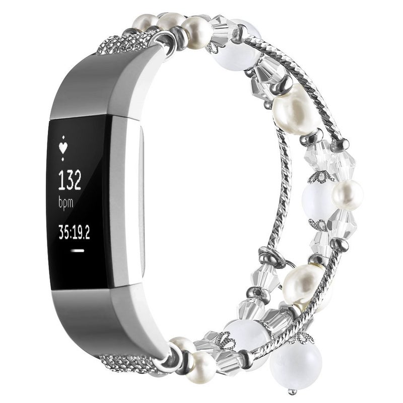 Simpeak 5.8-7.2 Fashion Band Compatible with Fitbit Charge 2 Smartwatch, Elastic Women Beaded Band Replacement for Fitbit Charge 2 Only, White - Image 4